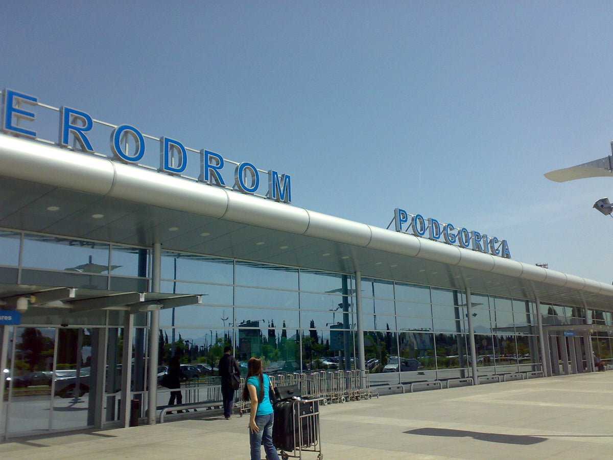 Exterior view of Podgorica Airport terminal building in Montenegro