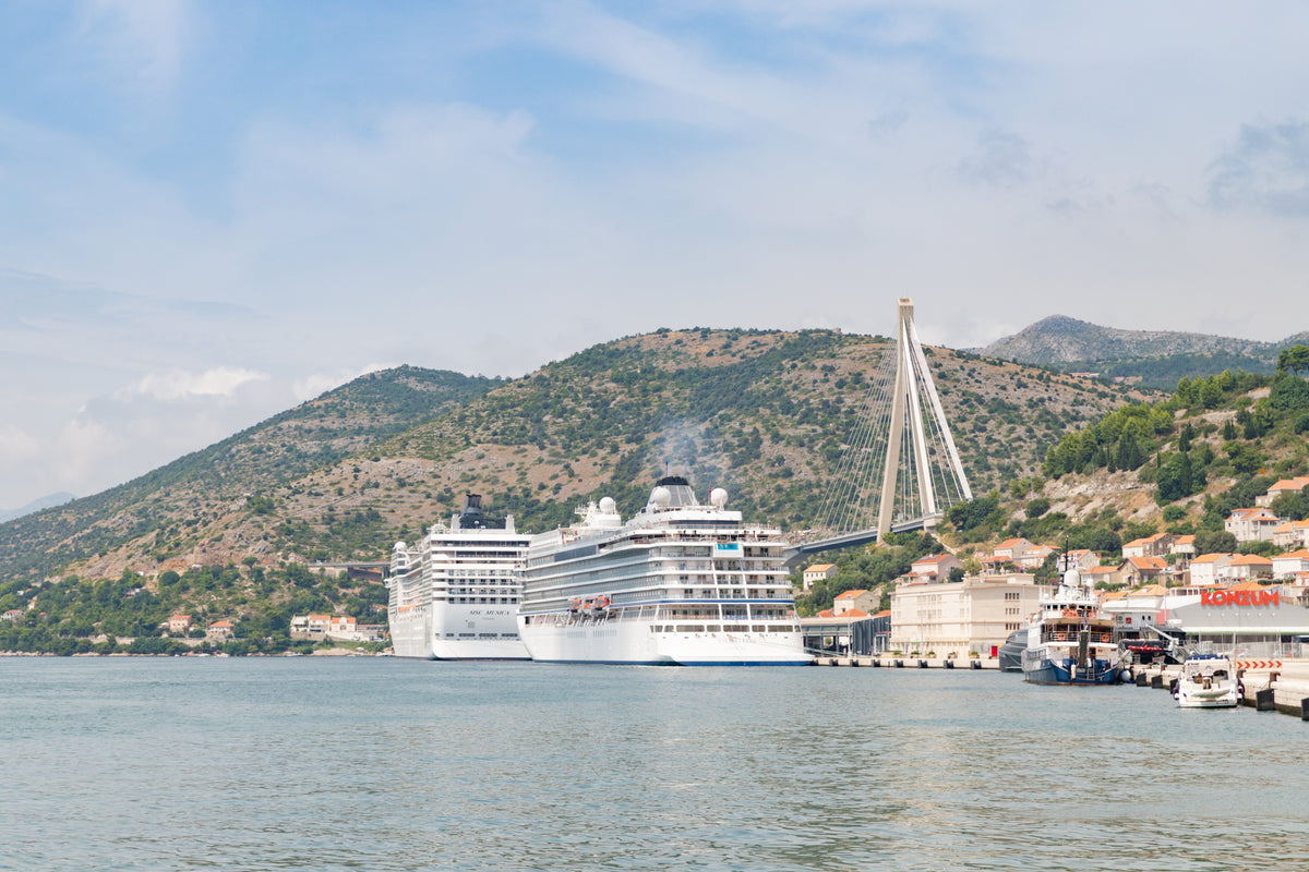 Cruise ships docked at Dubrovnik Cruise Port on the Adriatic coast, Croatia
