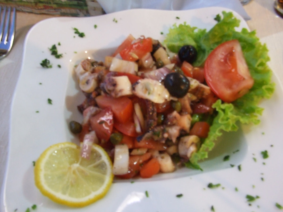 Octopus salad served at Konoba Ivan, a traditional Montenegrin tavern