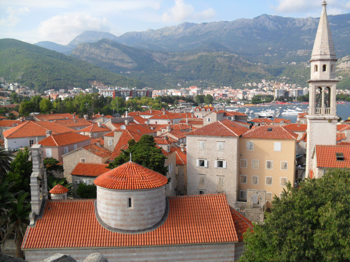 View over the walled Old Town of Budva from the Citadel, Montenegro